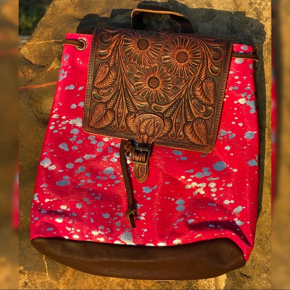 Bags Acid Wash Cowhide Tooled Leather Backpack Poshmark